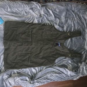 Olive green corduroy overall dress